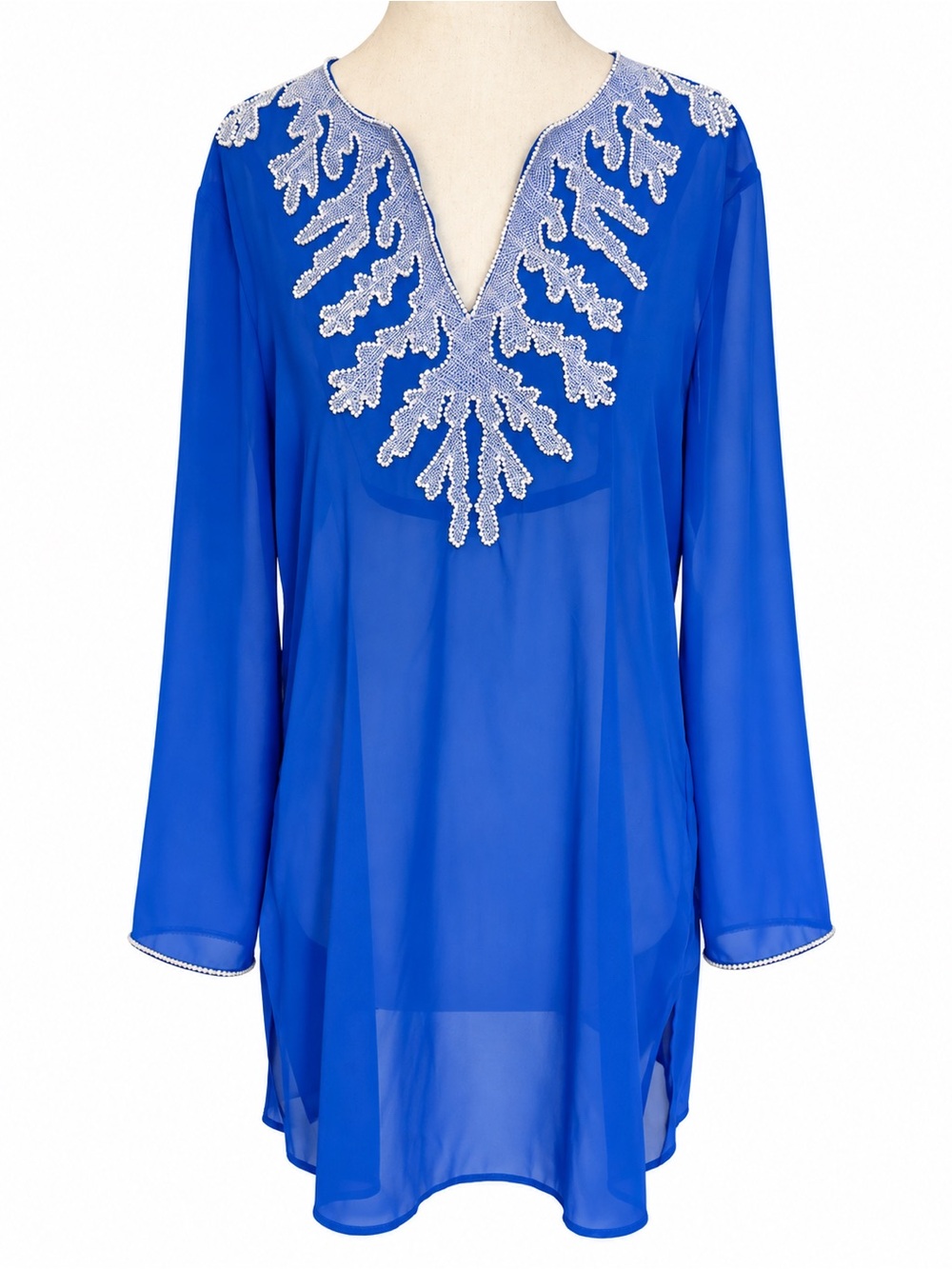 Antonio Melani Cobalt Blue Beaded Silk Tunic Swim Cover-Up Size M